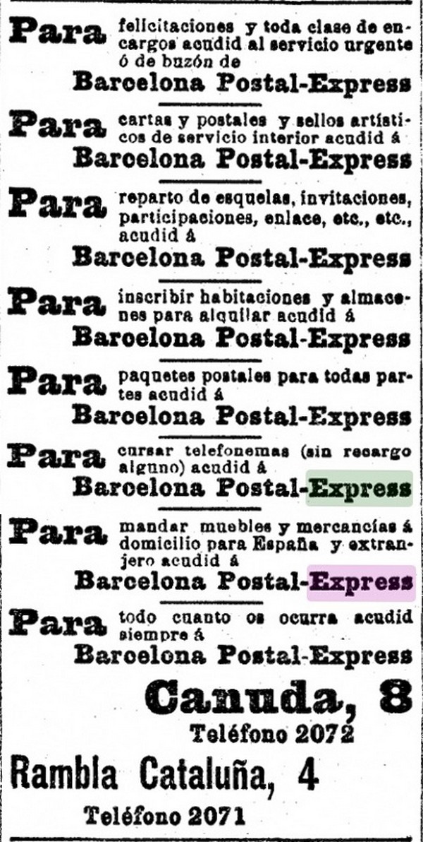 Barcelona-Postal-Express-advertisement- LAVANGUARDIA-00-Briefmarke-Stamp-Sello-Timbro–francobollo-Timbre-Frimærke-Postzegel-Známky-Poštneznamke-Znaczki